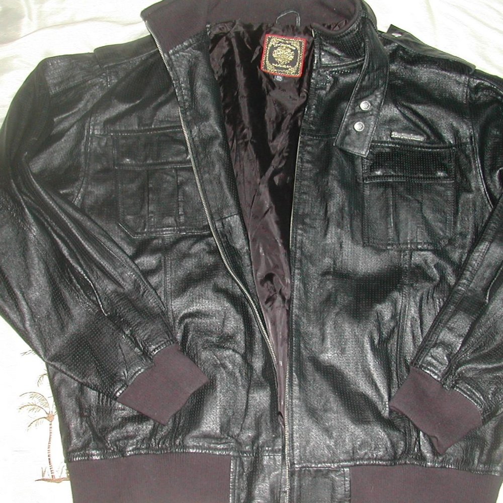 Women's Leather 3XL Black BOMBER JACKET Epaulets FULL ZIPPER 5 Lined Pockets EUC
